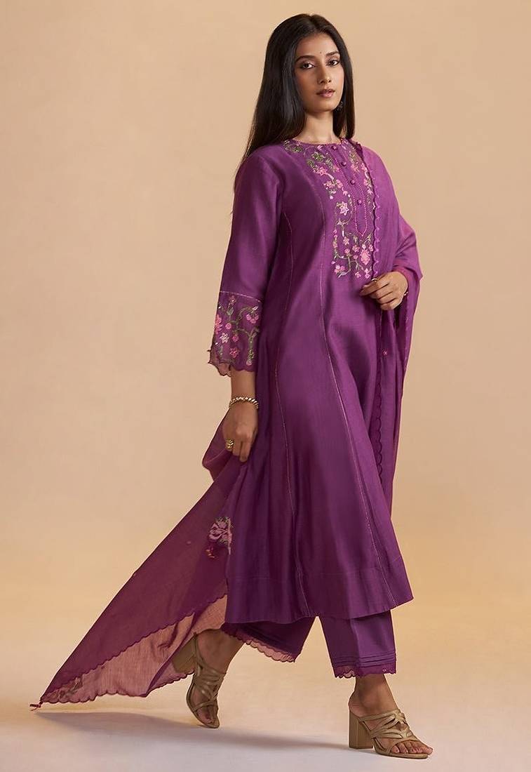 Eggplant purple festive kurta set