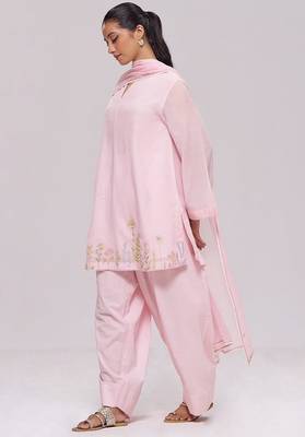 Light pink mul-chanderi kurta set 4