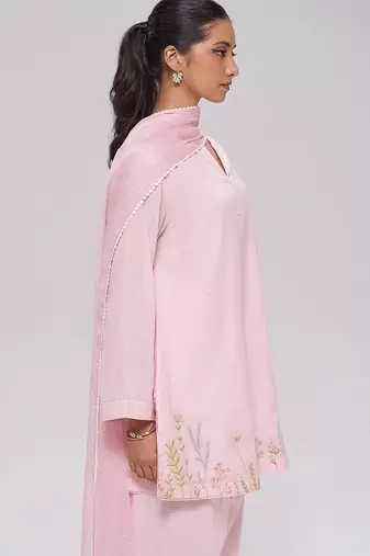 Light pink mul-chanderi kurta set