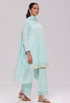 Ice-blue mul-chanderi kurta set 1