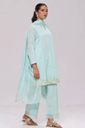 Ice-blue mul-chanderi kurta set