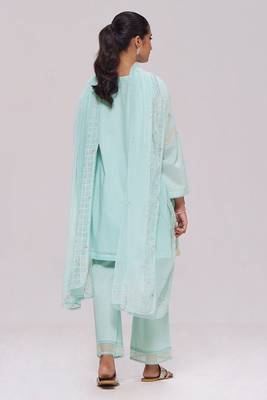 Ice-blue mul-chanderi kurta set 2