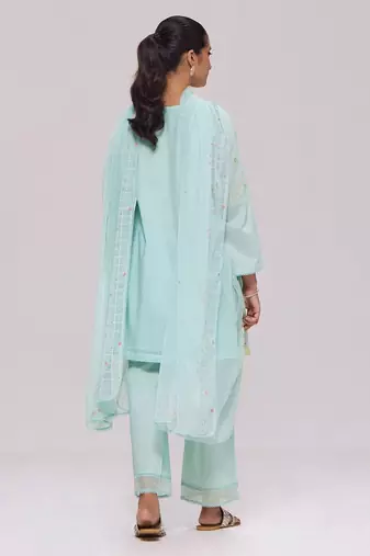 Ice-blue mul-chanderi kurta set