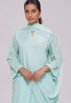 Ice-blue mul-chanderi kurta set 4