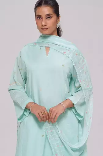 Ice-blue mul-chanderi kurta set