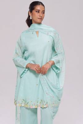 Ice-blue mul-chanderi kurta set 5