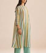 Shades of teal and green stripe cotton-linen co-ord set