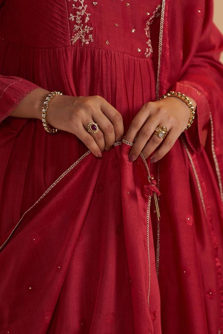 Rich red chanderi silk festive kurta set