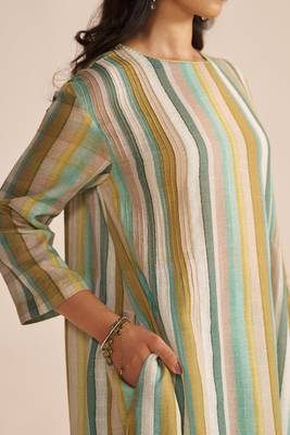 Shades of teal and green stripe cotton-linen co-ord set 4