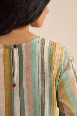 Shades of teal and green stripe cotton-linen co-ord set 5