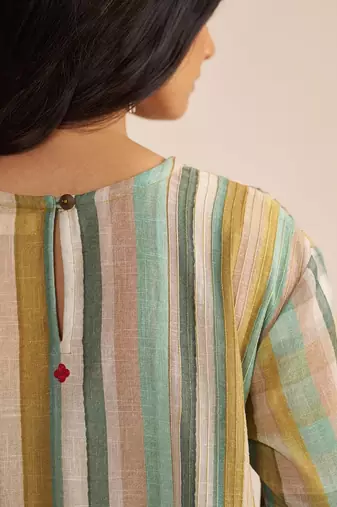 Shades of teal and green stripe cotton-linen co-ord set