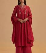 Rich red chanderi silk festive kurta set