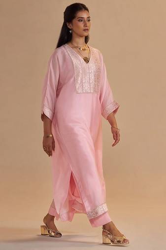 Blush pink silk kaftaan set