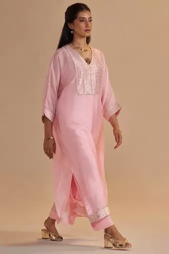 Blush pink silk kaftaan set