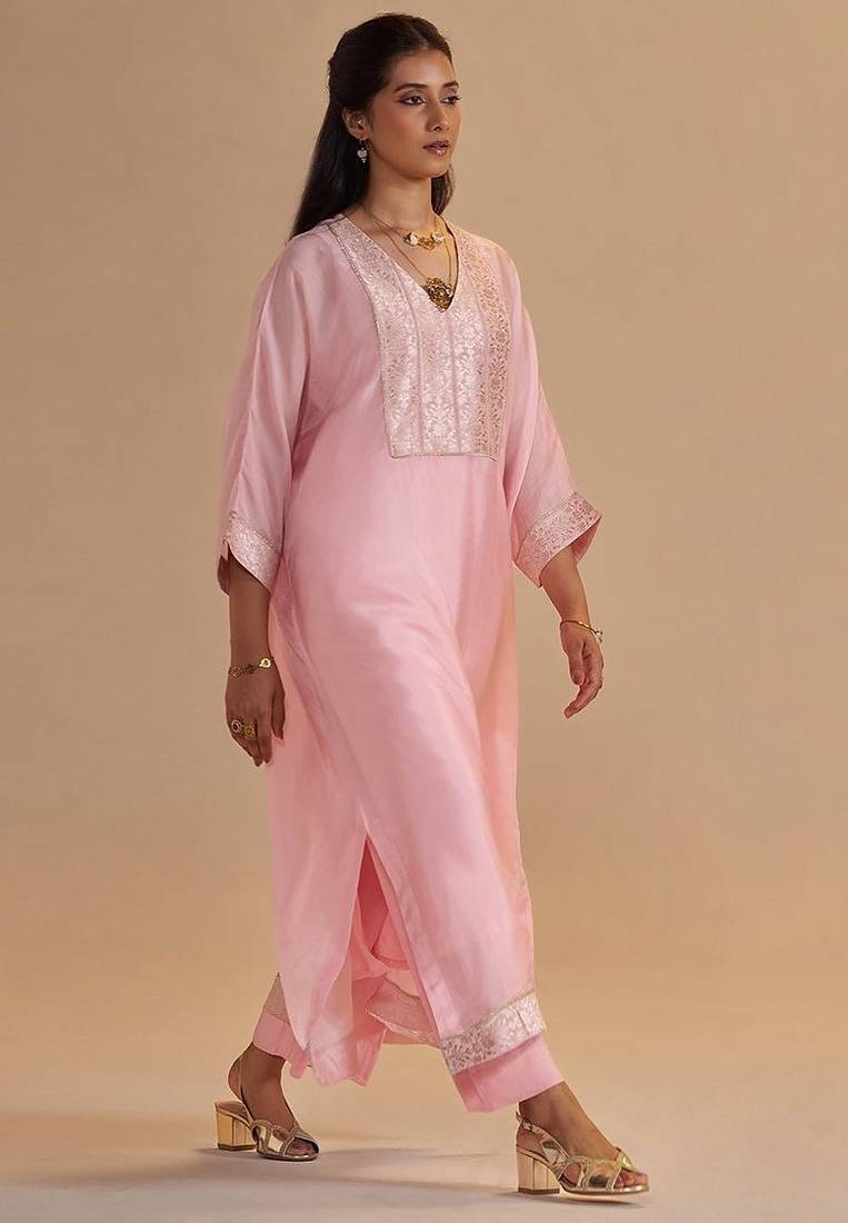Blush pink silk kaftaan set