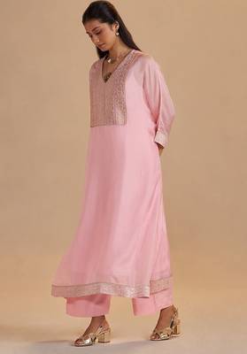 Blush pink silk kaftaan set 2