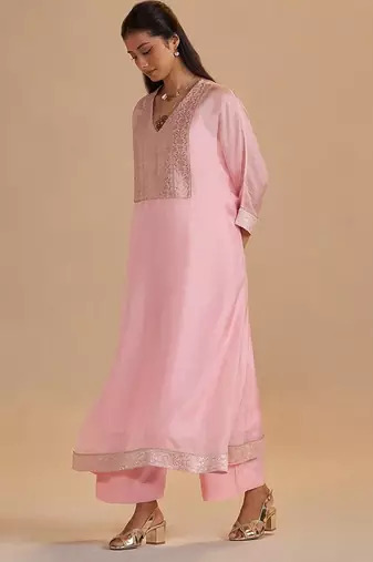 Blush pink silk kaftaan set