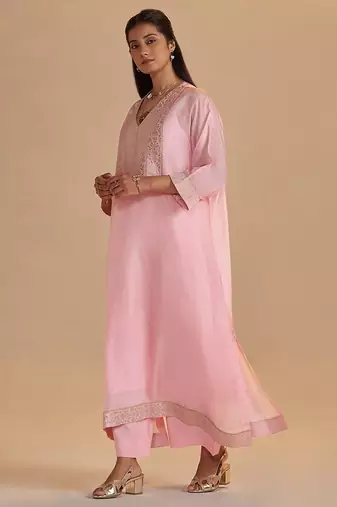 Blush pink silk kaftaan set