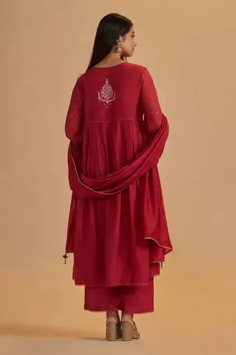 Rich red chanderi silk festive kurta set