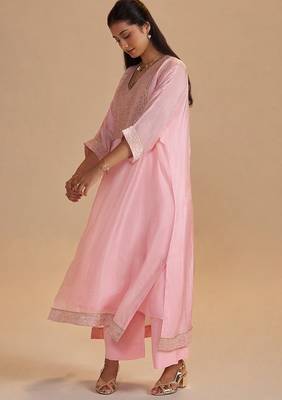 Blush pink silk kaftaan set 4