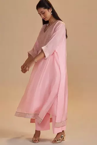 Blush pink silk kaftaan set