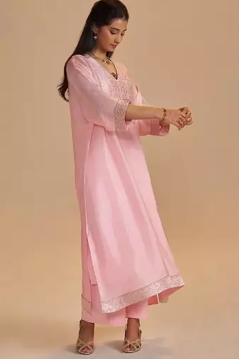 Blush pink silk kaftaan set