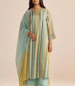 Shades of teal and yellow semi festive kurta set