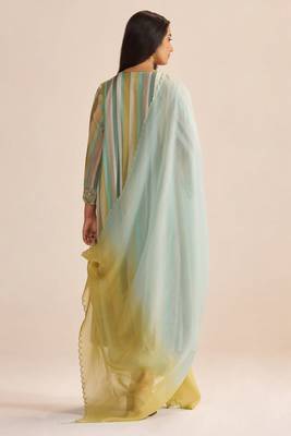 Shades of teal and yellow semi festive kurta set 3