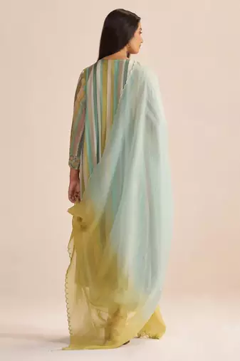Shades of teal and yellow semi festive kurta set