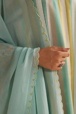 Shades of teal and yellow semi festive kurta set 4