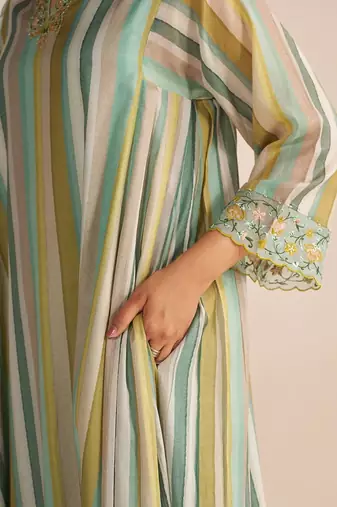 Shades of teal and yellow semi festive kurta set