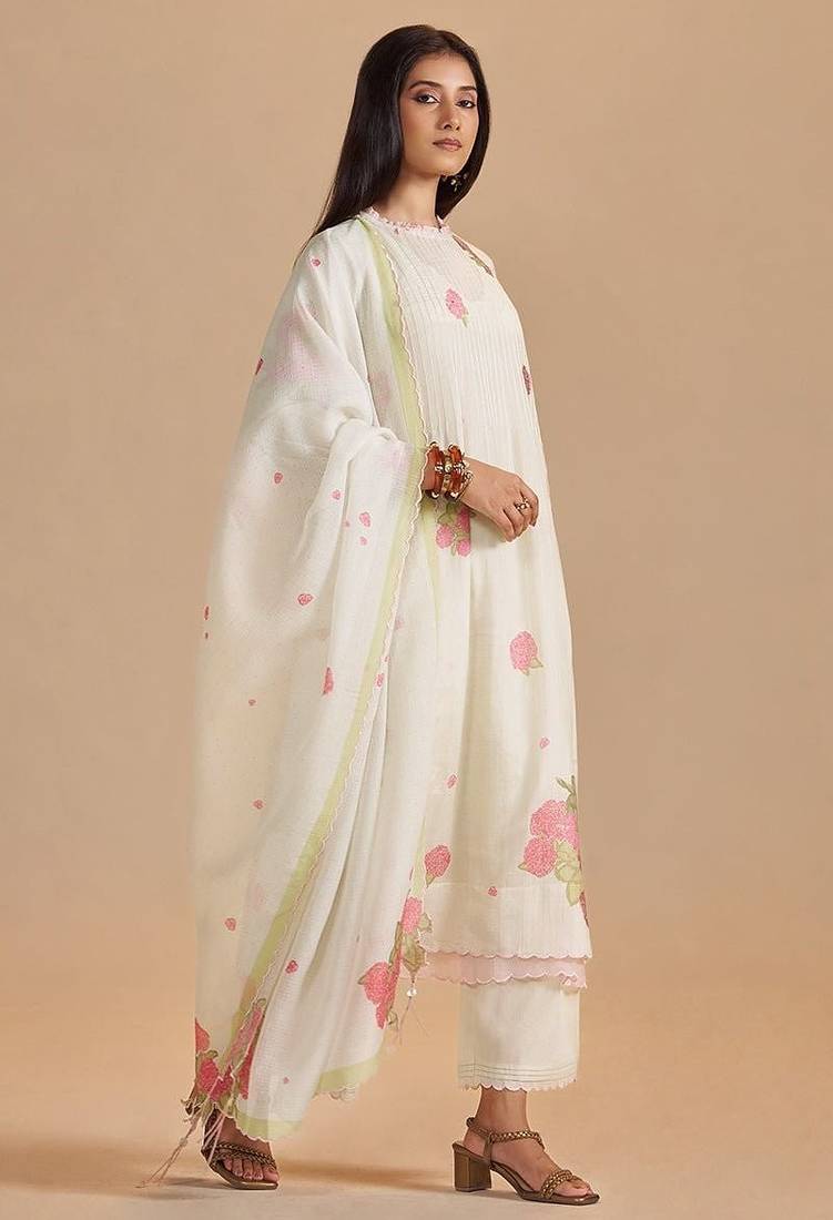Butter yellow chanderi light festive kurta set