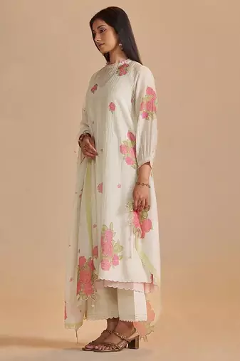 Butter yellow chanderi light festive kurta set