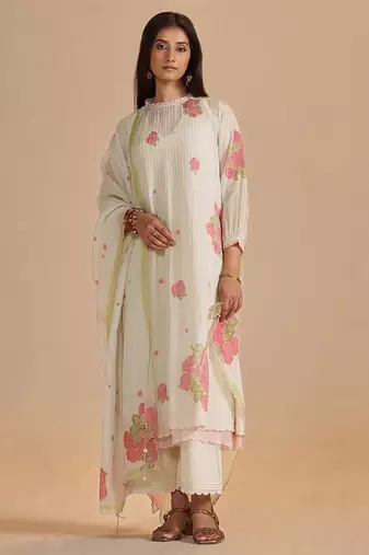 Butter yellow chanderi light festive kurta set