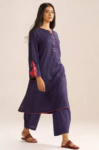 Deep blue mul-chanderi co-ord set