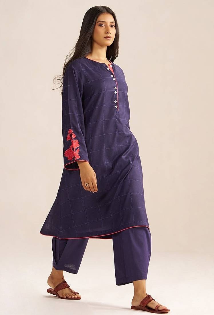 Deep blue mul-chanderi co-ord set