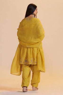 Mustard yellow chanderi kurta set 2