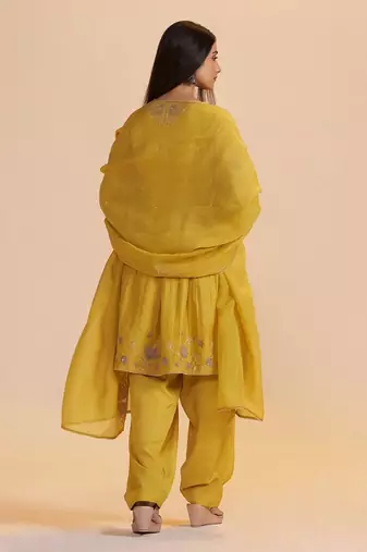 Mustard yellow chanderi kurta set