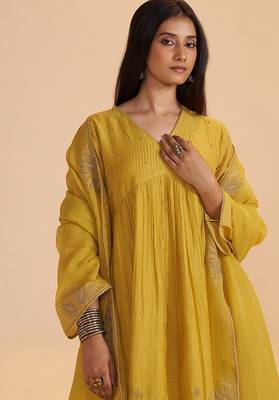 Mustard yellow chanderi kurta set 5