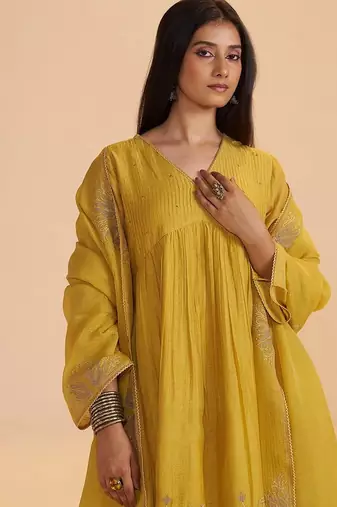 Mustard yellow chanderi kurta set