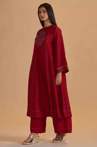 Maroon silk festival co-ord set