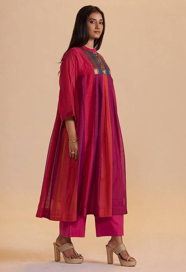 Wine and rani pink woven co-ord set