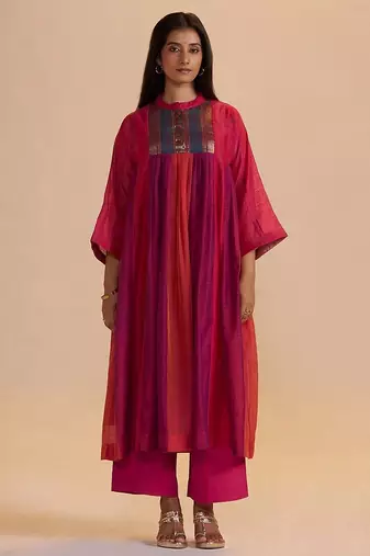 Wine and rani pink woven co-ord set