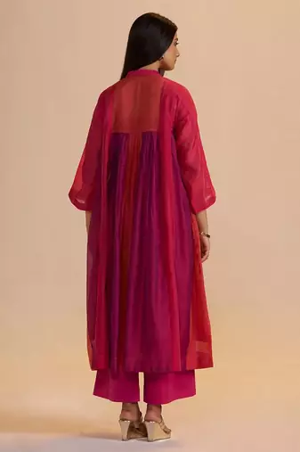 Wine and rani pink woven co-ord set