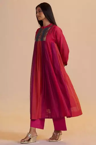 Wine and rani pink woven co-ord set
