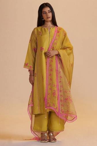 Haldi yellow silk festive kurta set