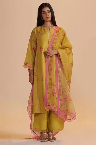 Haldi yellow silk festive kurta set