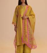 Haldi yellow silk festive kurta set