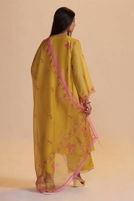 Haldi yellow silk festive kurta set 2