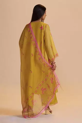 Haldi yellow silk festive kurta set